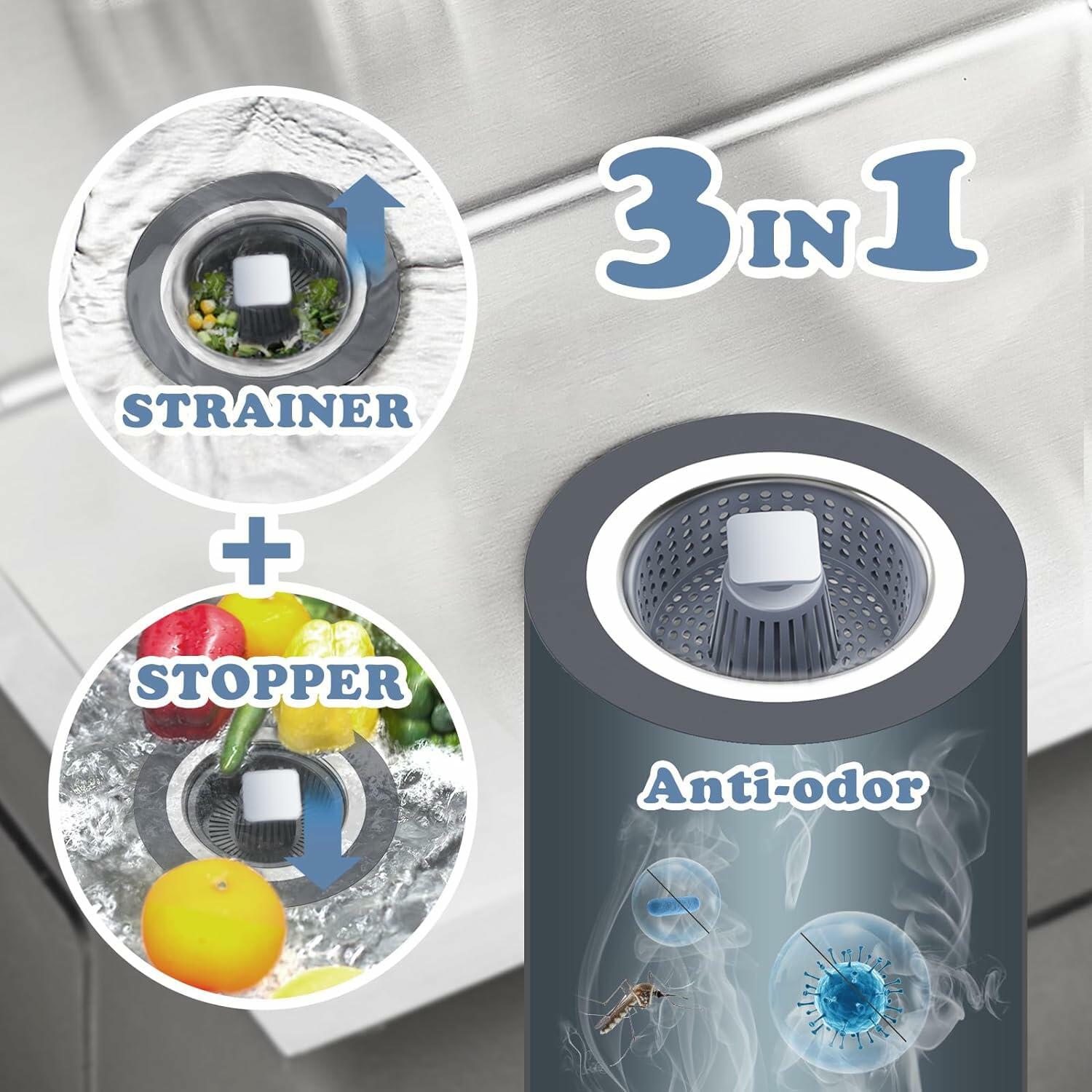 304 Stainless Steel Sink Strainer Basket with Stopper Lid 3.5 Inch Drain Silver