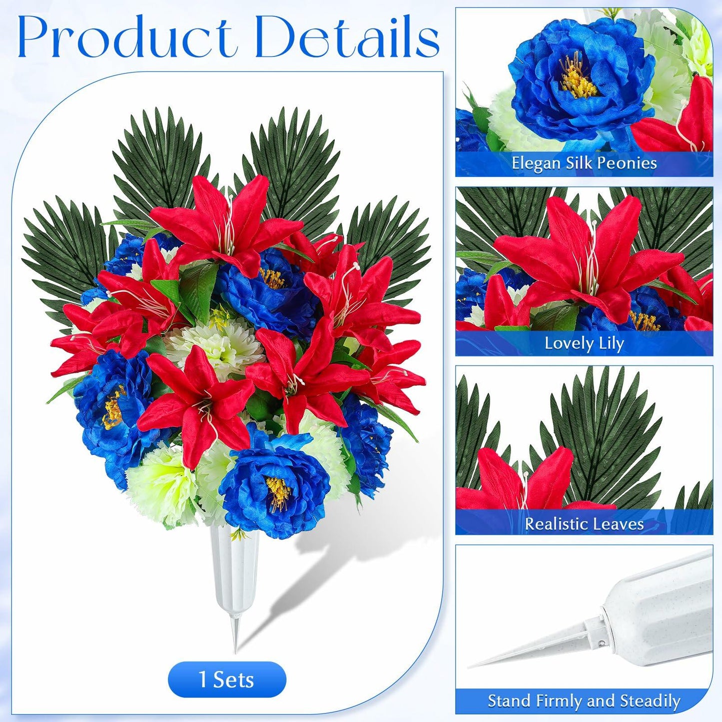 Riceshoot Artificial Memorial Red Lily Bouquet for Gravesite, Single Stem
