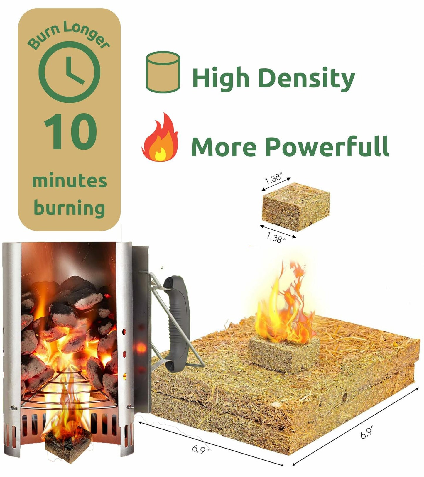 KAMVIVA Fire Starters Rice Straw Food Grade Wax 100 Squares Natural