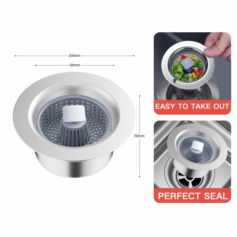 304 Stainless Steel Sink Strainer Basket with Stopper Lid 3.5 Inch Drain