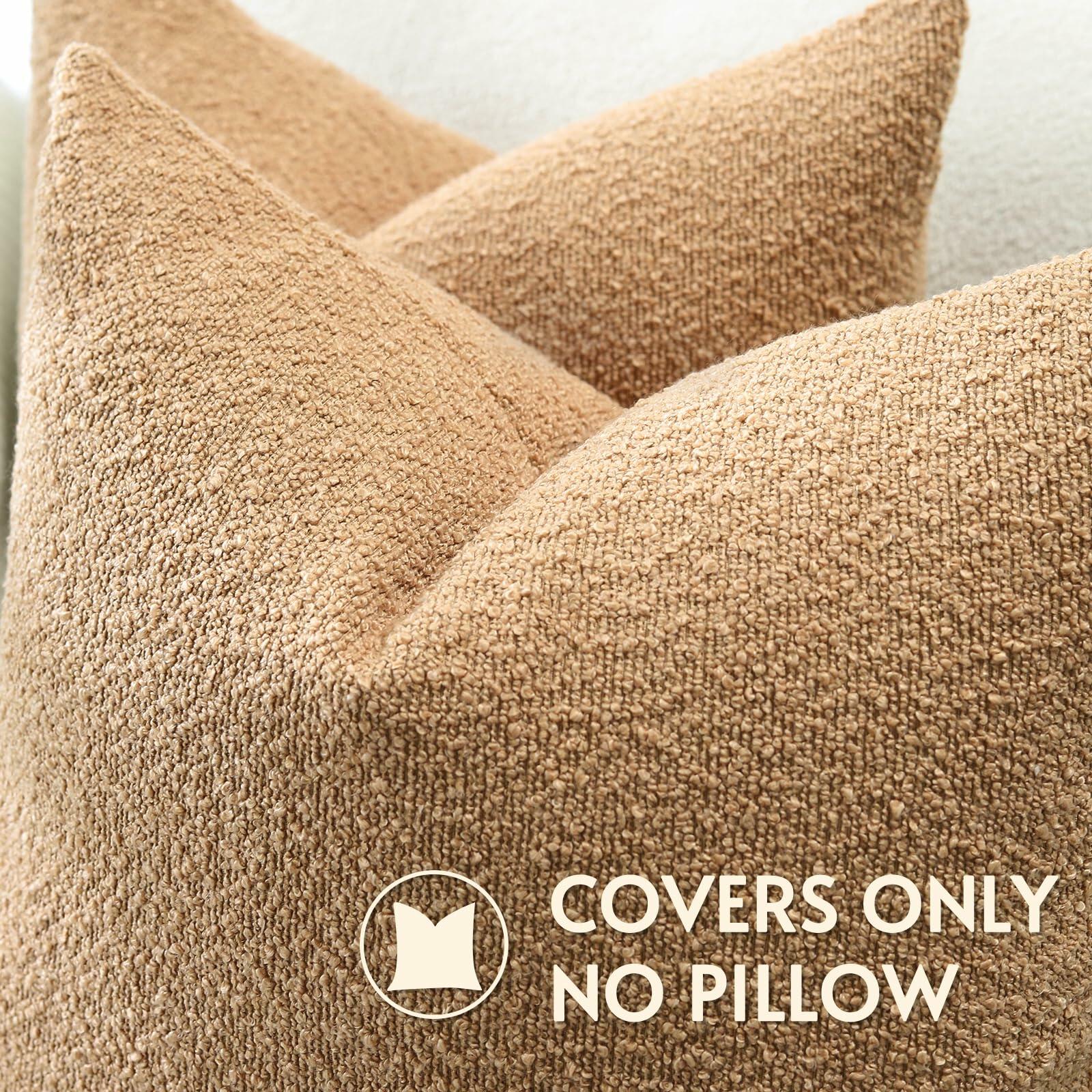 2pc Boucle Throw Pillow Covers 22x22 Light Brown Soft Textured Cushion Case
