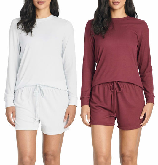 Plus Size 2 Pack Two Piece Lounge Pajamas Set Women Casual Knit 2X