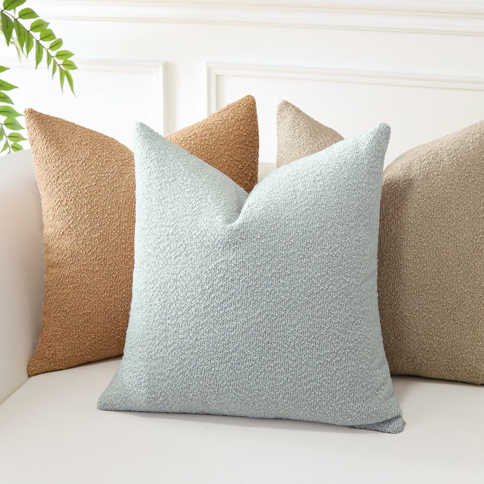 2pc Boucle Throw Pillow Covers 22x22 Light Brown Soft Textured Cushion Case