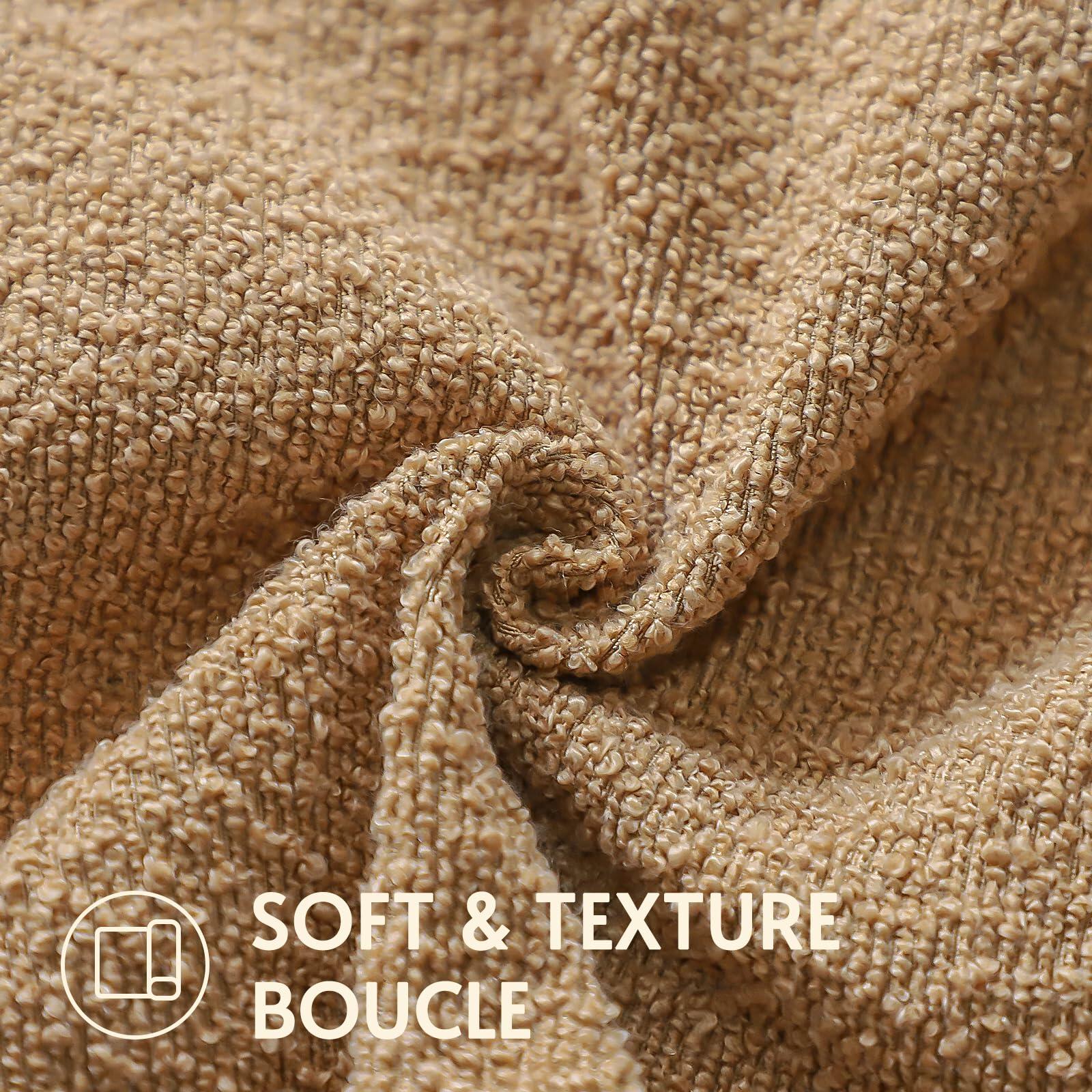 2pc Boucle Throw Pillow Covers 22x22 Light Brown Soft Textured Cushion Case