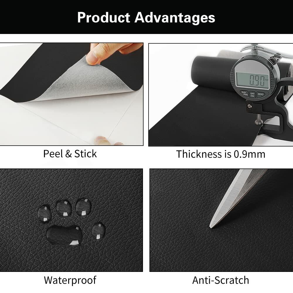 Cahomo Leather Repair Patch 15.7x63in Roll Self-Adhesive Black