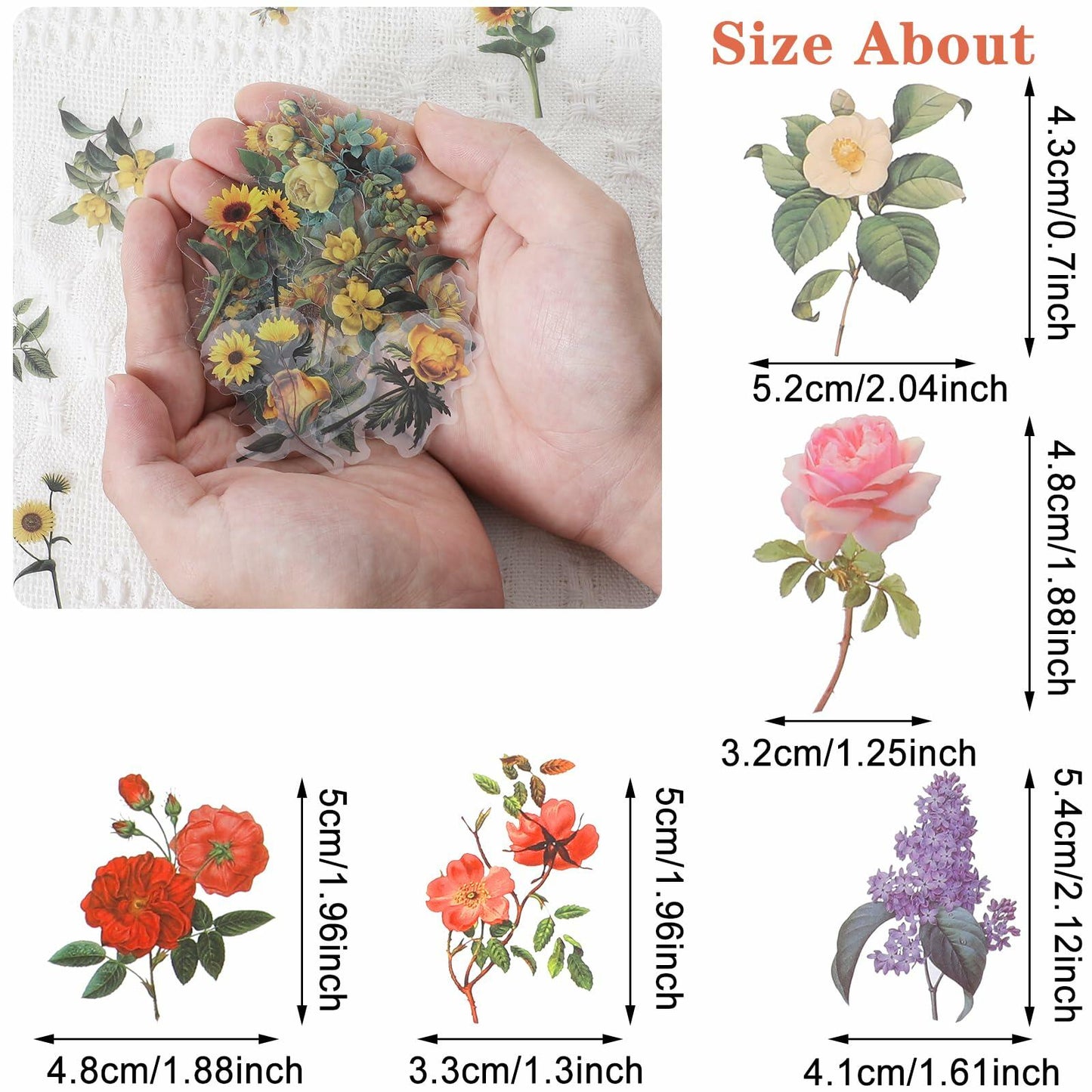 240pcs Transparent Waterproof Botanical Flower Stickers Set for Journaling