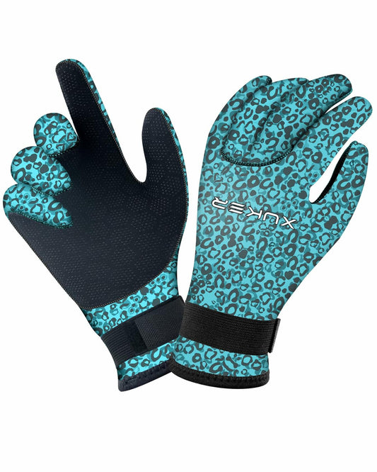 XUKER Neoprene 3mm Five Finger Wetsuit Gloves Camo Green Size M