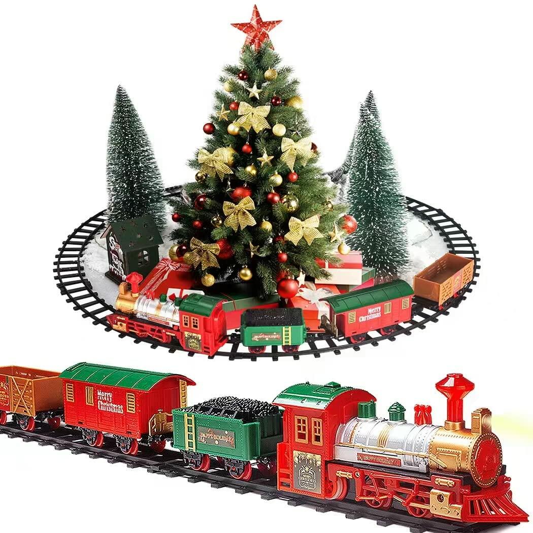 PUSITI Christmas Train Set Battery Operated Lights Sounds 11.5ft Tracks