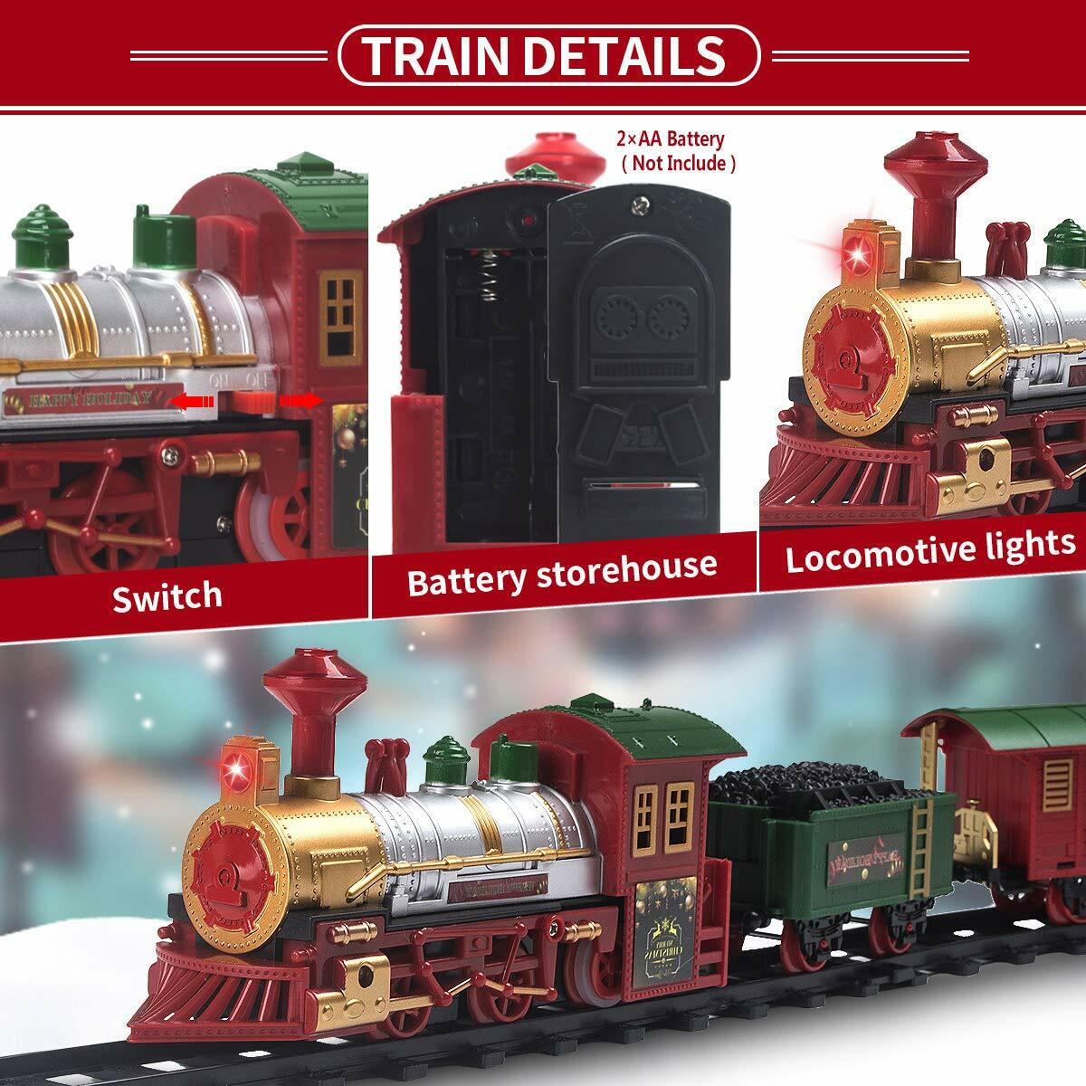 PUSITI Christmas Train Set Battery Operated Lights Sounds 11.5ft Tracks