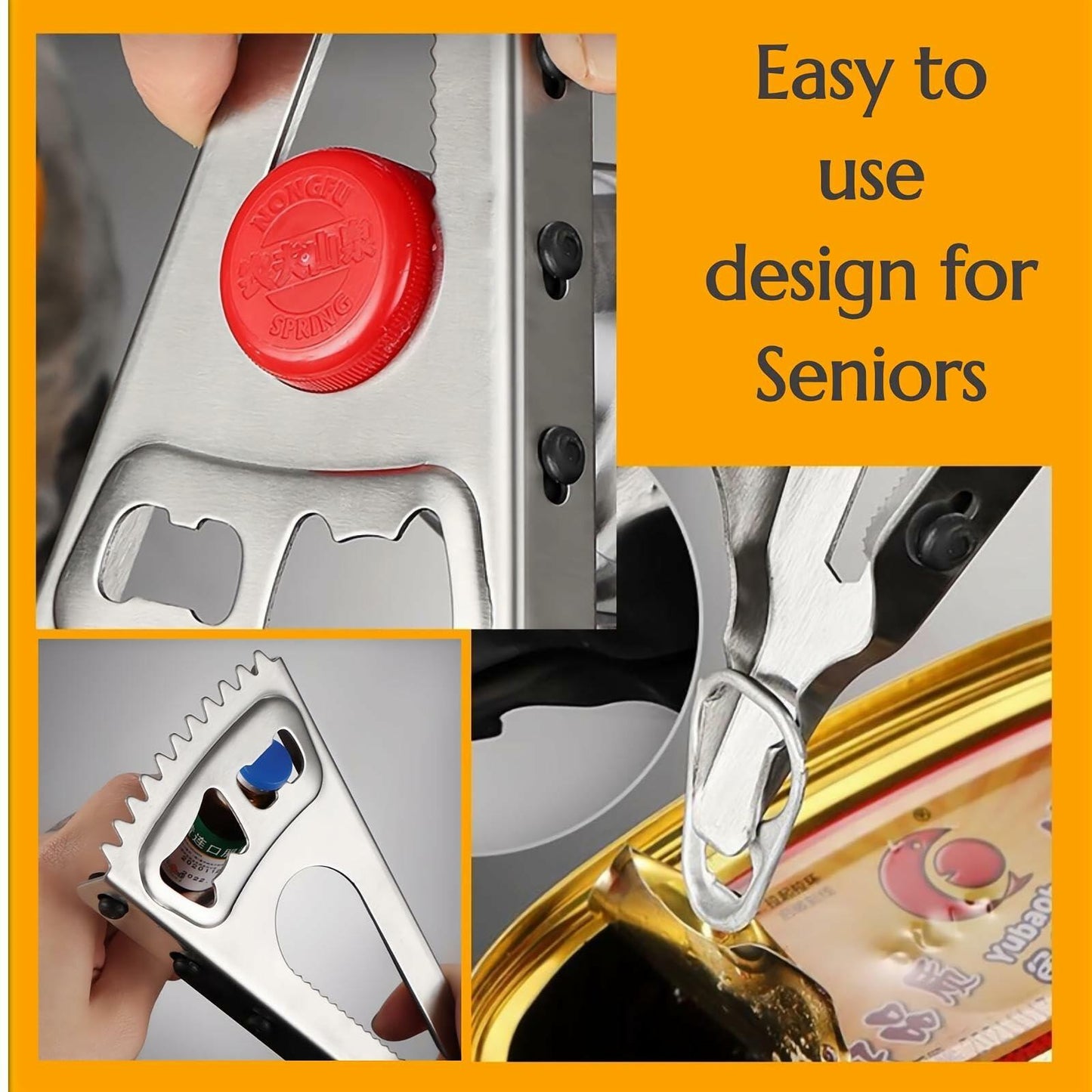KINTEGOOD 6-in-1 Stainless Steel Bottle Opener Multi-Tool for Seniors