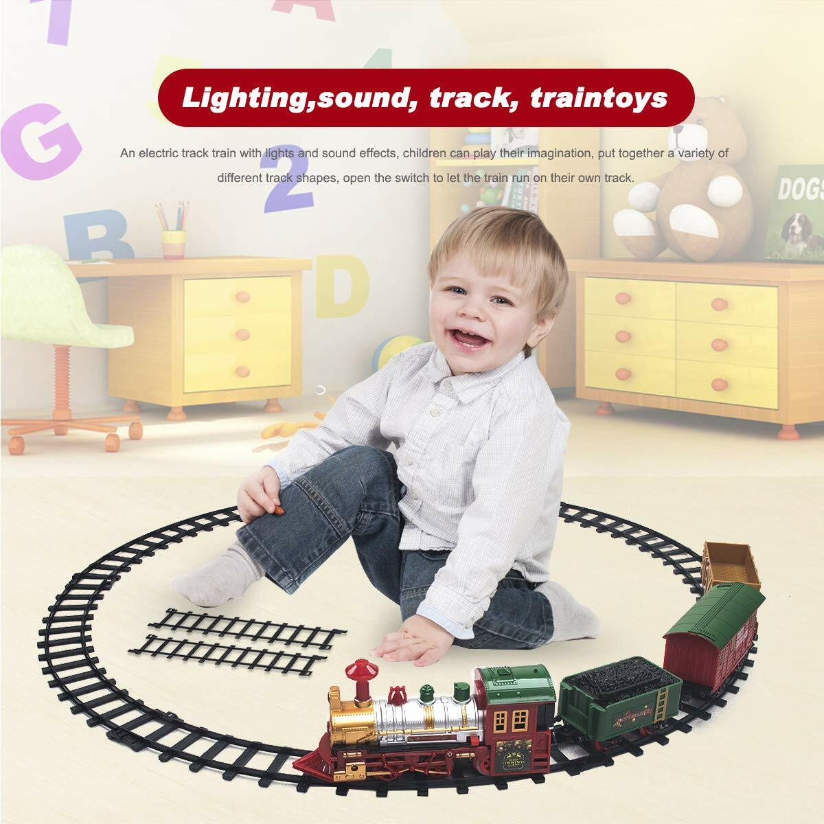 PUSITI Christmas Train Set Battery Operated Lights Sounds 11.5ft Tracks