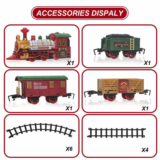 PUSITI Christmas Train Set Battery Operated Lights Sounds 11.5ft Tracks