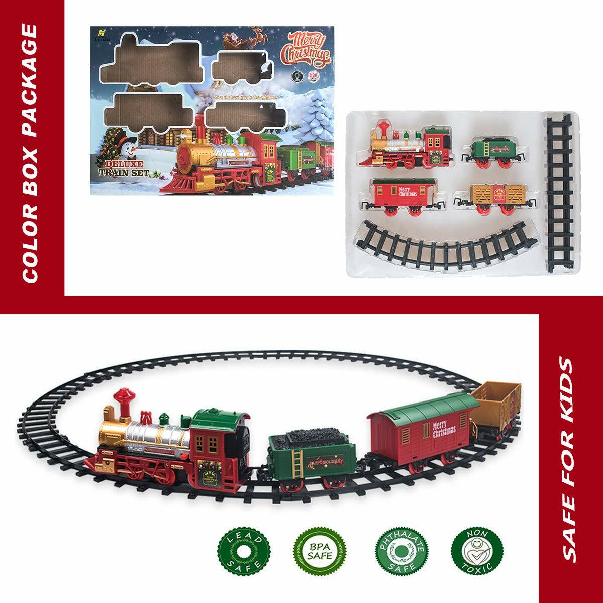 PUSITI Christmas Train Set Battery Operated Lights Sounds 11.5ft Tracks