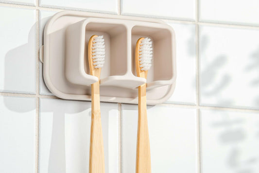 ONUCP Silicone Suction Toothbrush Holder 2-Slot Wall Mount Sand Beige