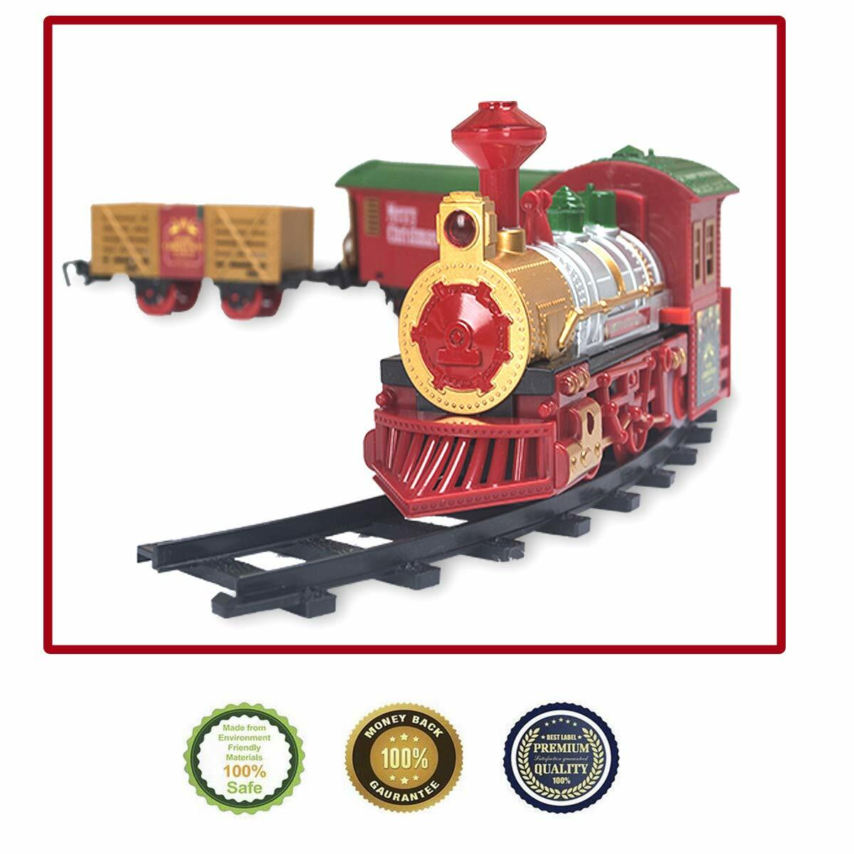 PUSITI Christmas Train Set Battery Operated Lights Sounds 11.5ft Tracks