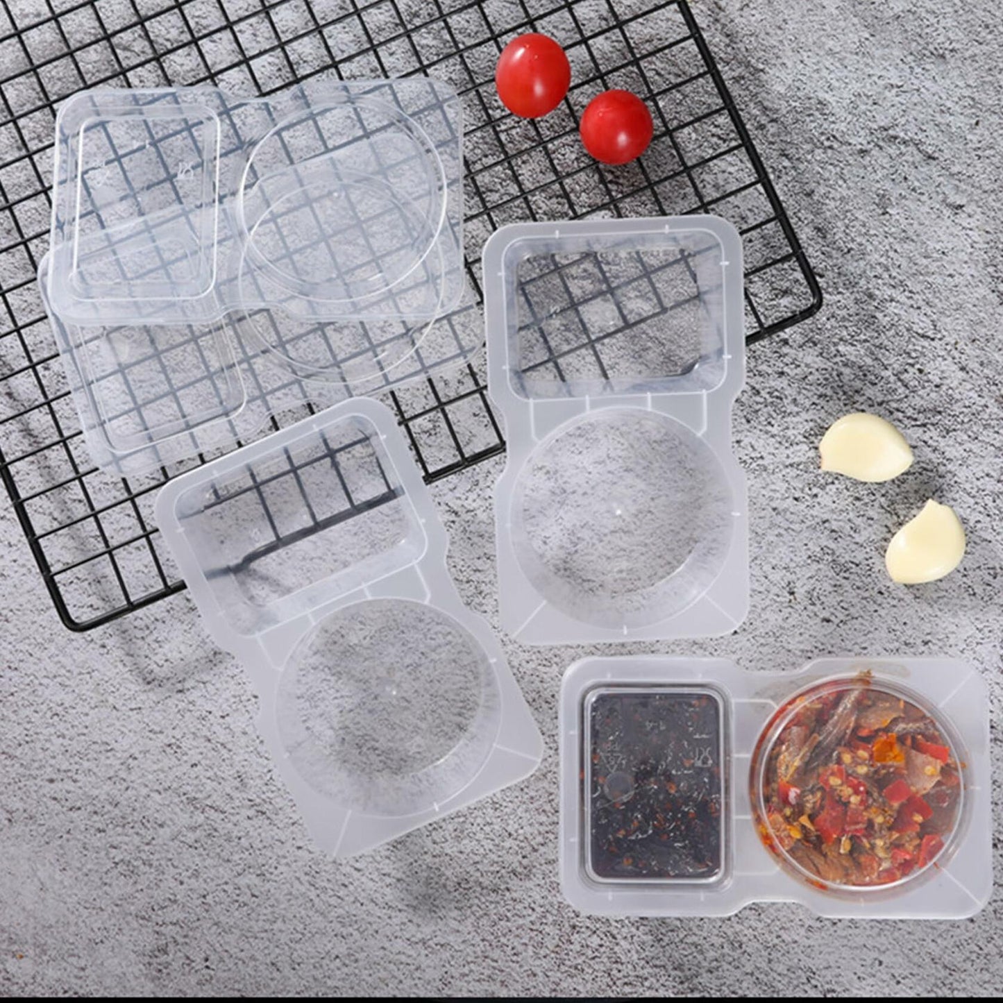 VOUKEN Double Compartment Snack Containers with Lids Transparent 10PCS