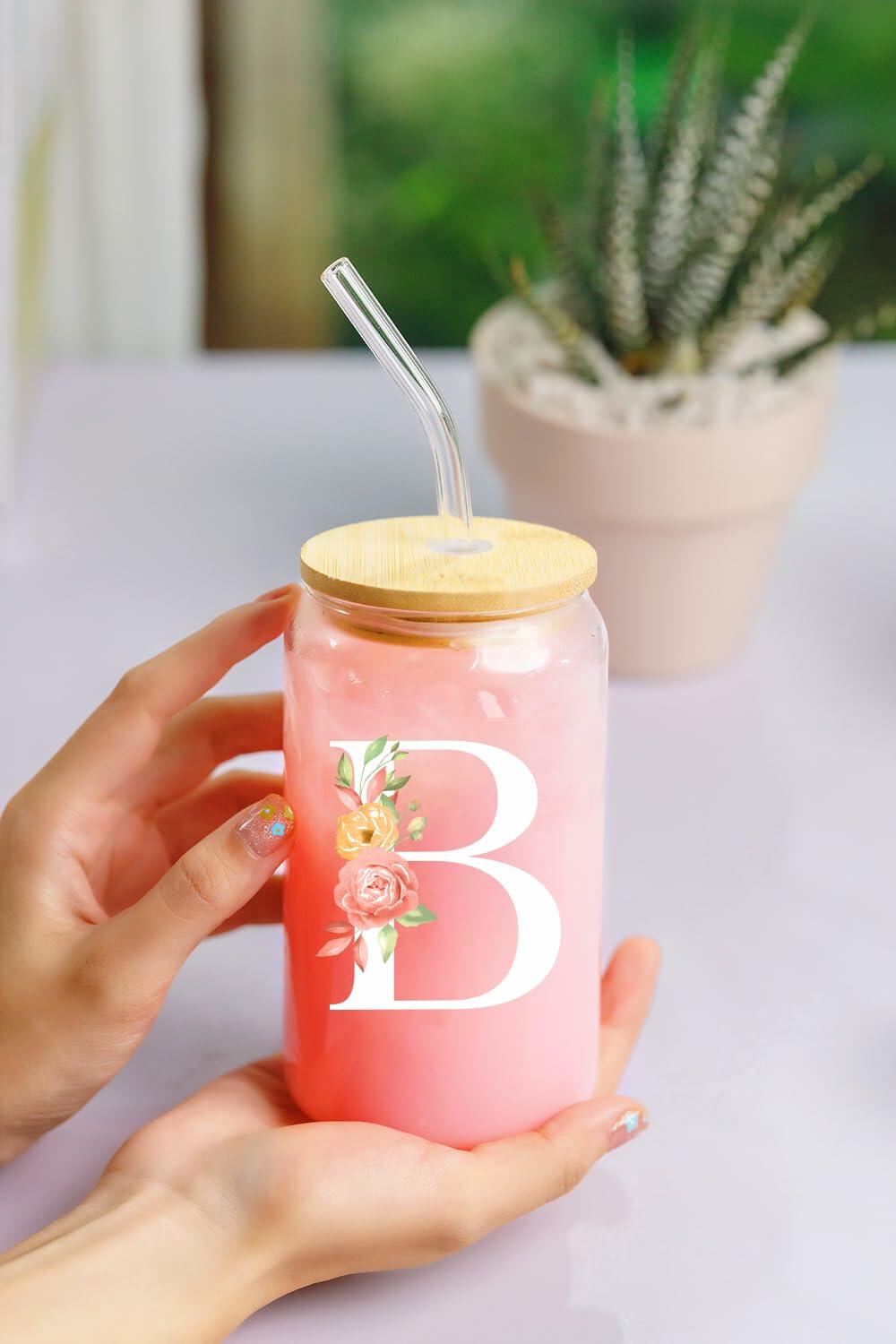 NewEleven Personalized Monogrammed Coffee Glass 16oz Letter D Women