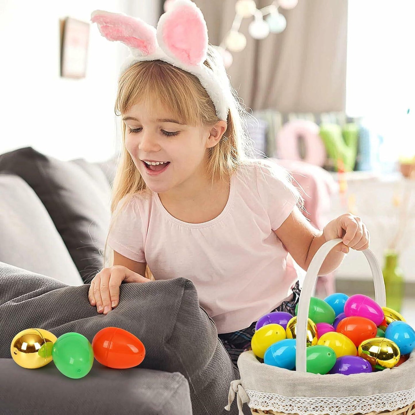 Egg Hunt Filled Plastic Easter Eggs with Chocolate Candy, 12 Count Pack