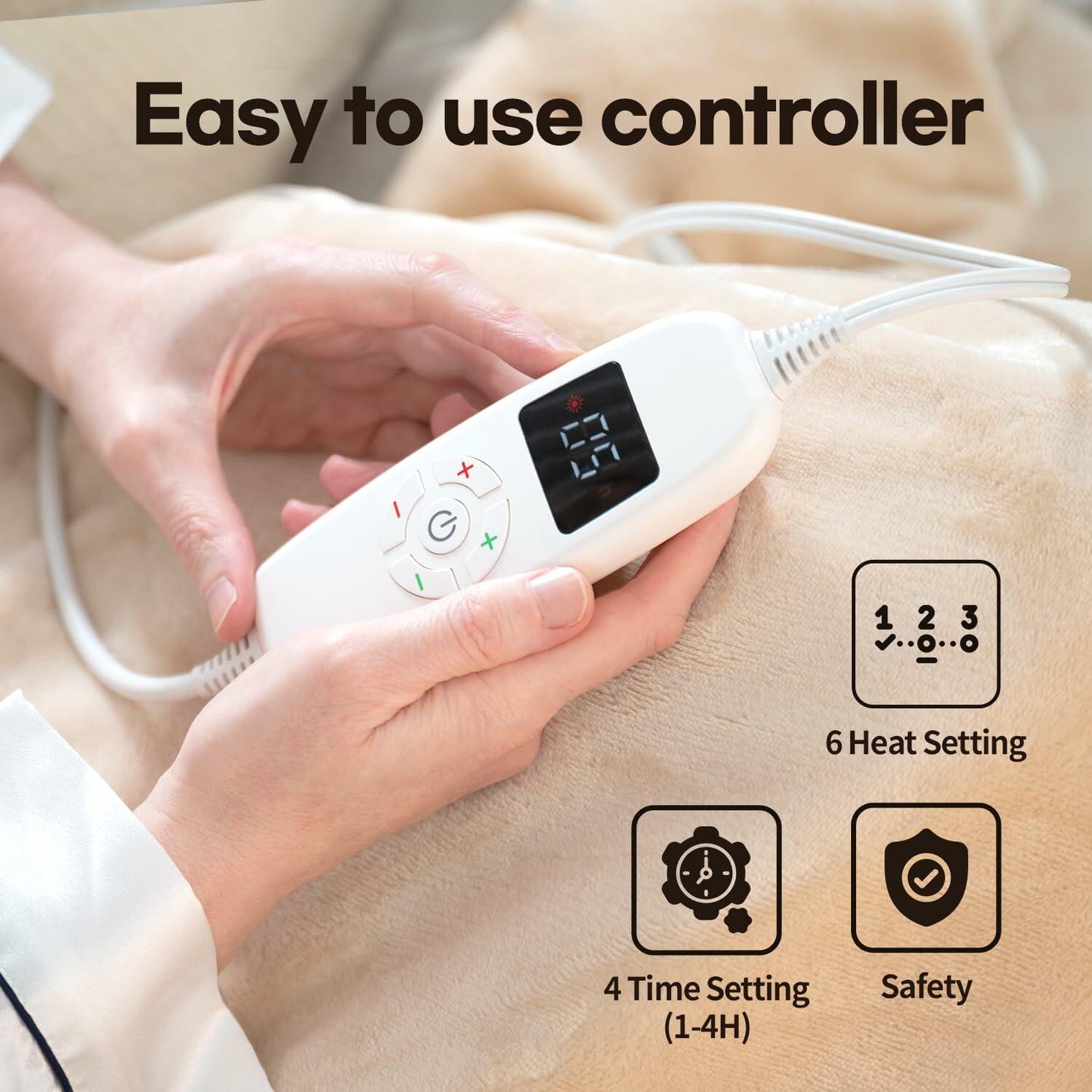 HubiCare Heated Electric Blanket Throw 50x60 Soft Flannel 4 Time 6 Heat Settings