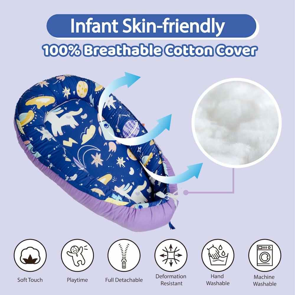 Baby Lounger Cover 100% Cotton Adjustable Soft Newborn Floor Seat Unicorn