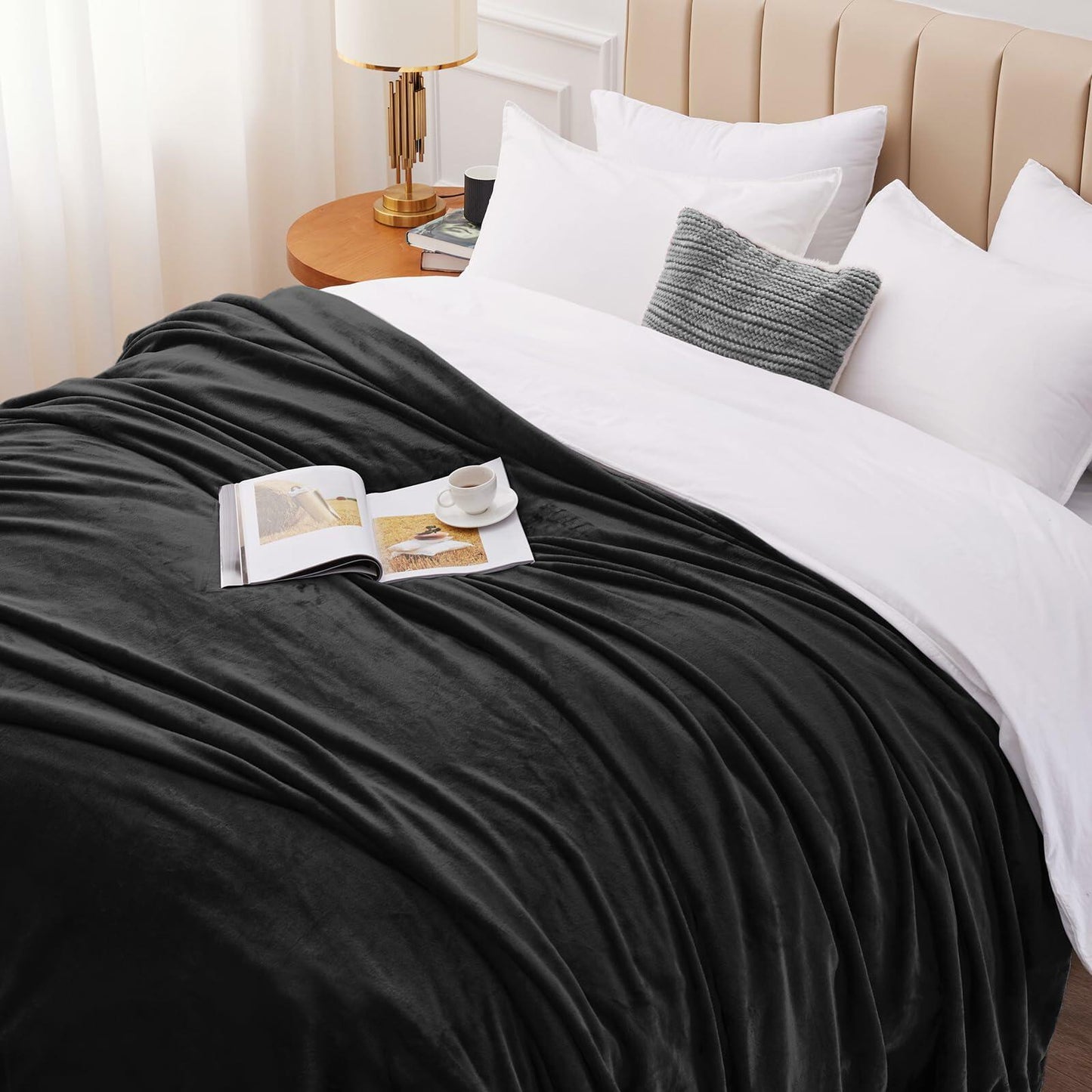 CozyLux Fleece Bed Blanket Twin 60x80 Black 300GSM Soft Plush Microfiber