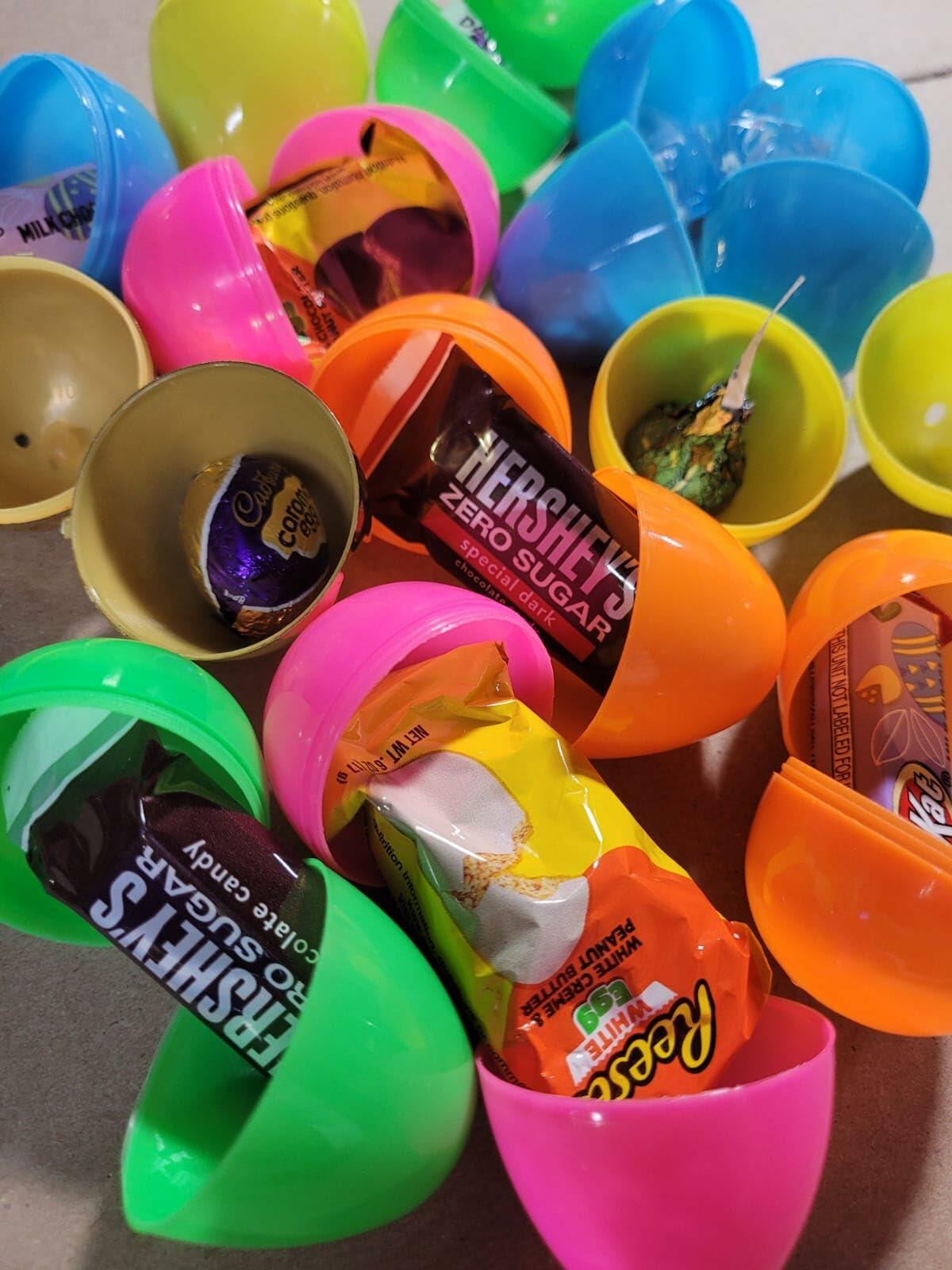 Egg Hunt Filled Plastic Easter Eggs with Chocolate Candy, 12 Count Pack