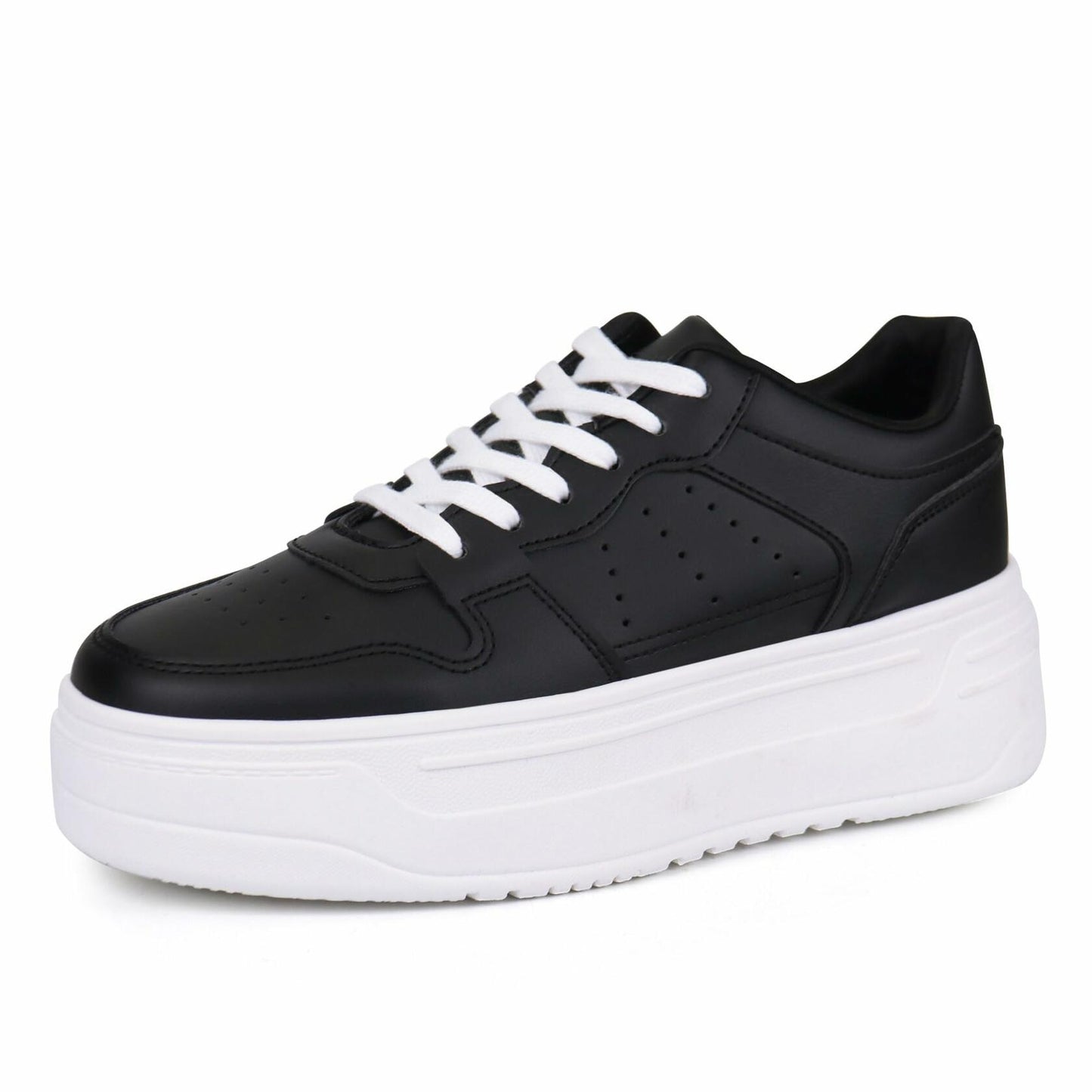 JABASIC Women Platform Sneakers Low Top Lace Up Walking Shoes Black Size 7