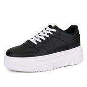 JABASIC Women Platform Sneakers Low Top Lace Up Walking Shoes Black Size 7