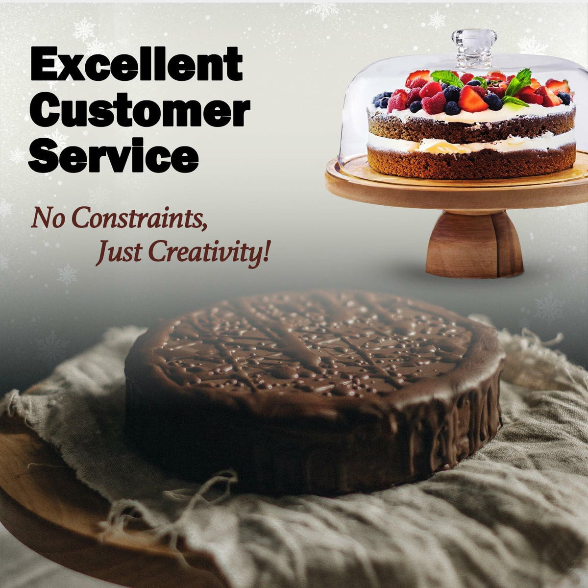 AZ-Homey Cake Stand with Acrylic Dome Lid 2-in-1 Round Acacia Wood Platter