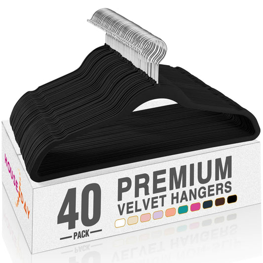 HOUSE DAY Premium Velvet Non-Slip Flocked Hangers 40 Pack Black