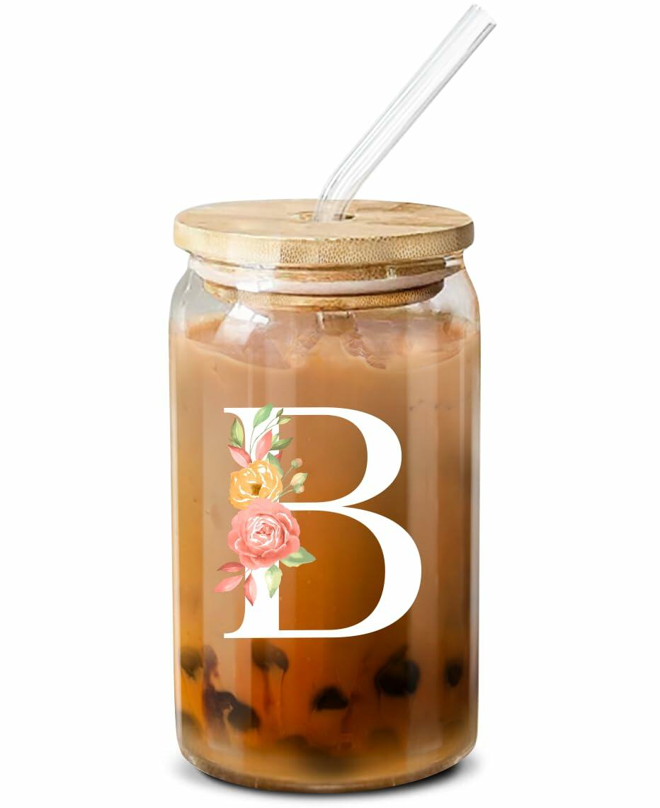 NewEleven Personalized Monogrammed Coffee Glass 16oz Letter D Women