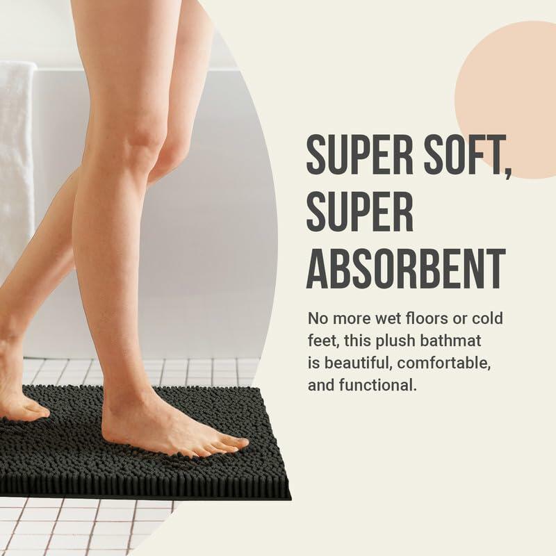 ITSOFT Plush Bathroom Rug 47x21 Gray Absorbent Non Slip Machine Washable