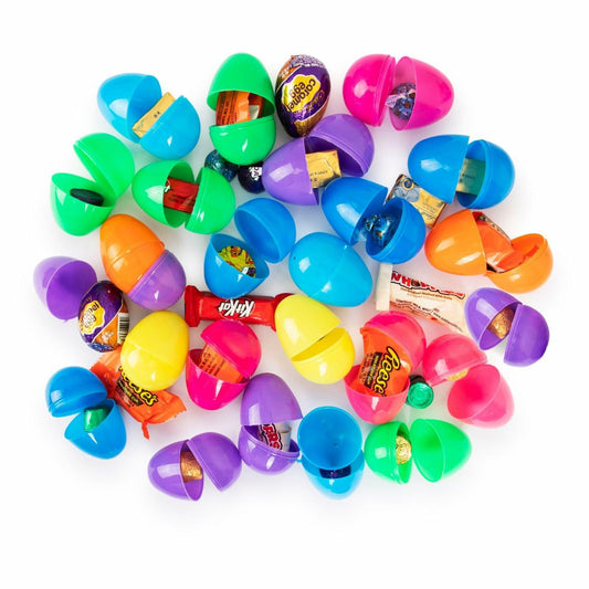 Egg Hunt Filled Plastic Easter Eggs with Chocolate Candy, 12 Count Pack