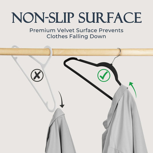 HOUSE DAY Premium Velvet Non-Slip Flocked Hangers 40 Pack Black