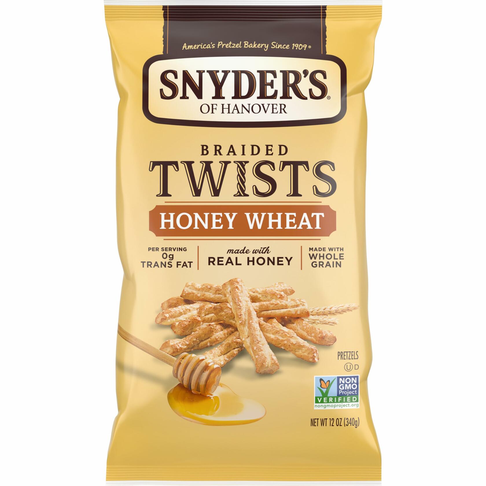BestBy06/25 Snyder's of Hanover Braided Pretzel Twists Honey Wheat 12 Oz