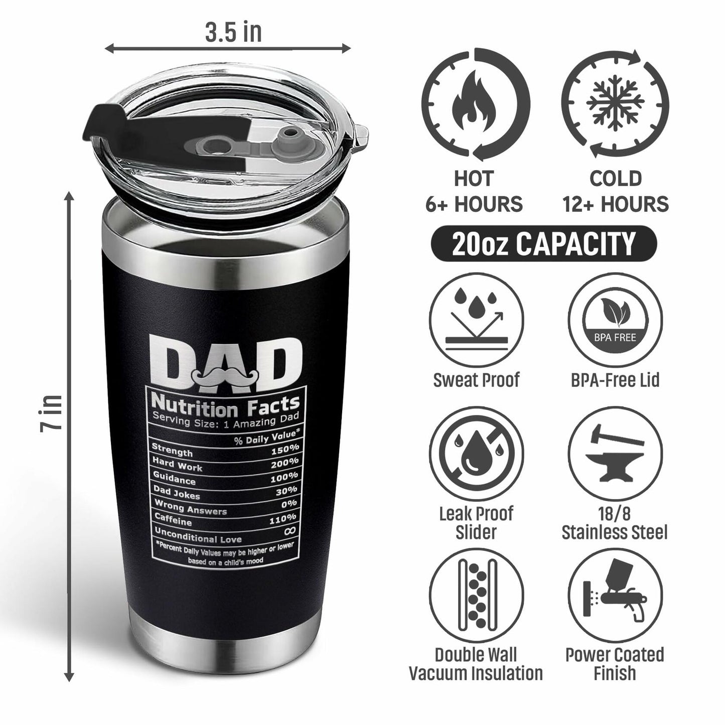 VIWIS Best Dad Tumbler Cup 20oz Father's Day Gift Insulated Travel Mug