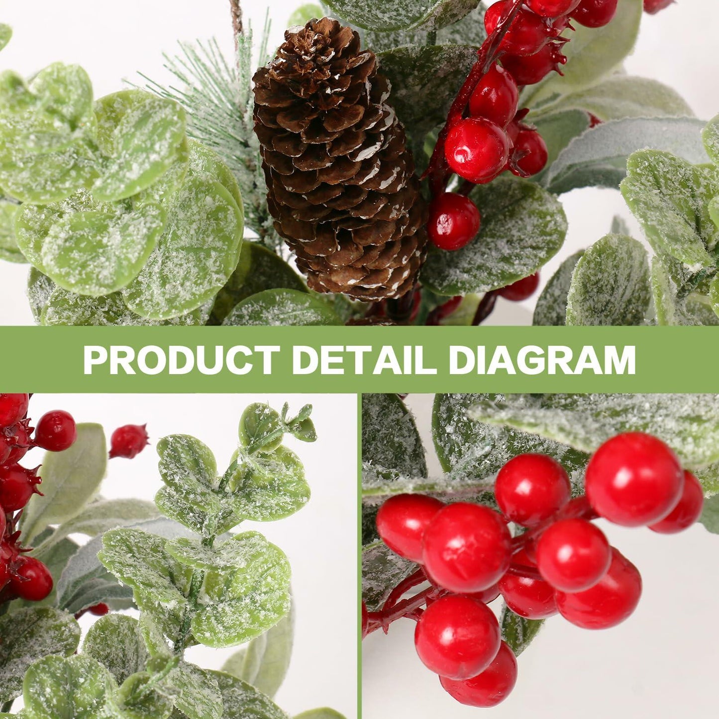 RoseCraft 2PCS Red Berry Flower Stems 16.5in Christmas Decorations