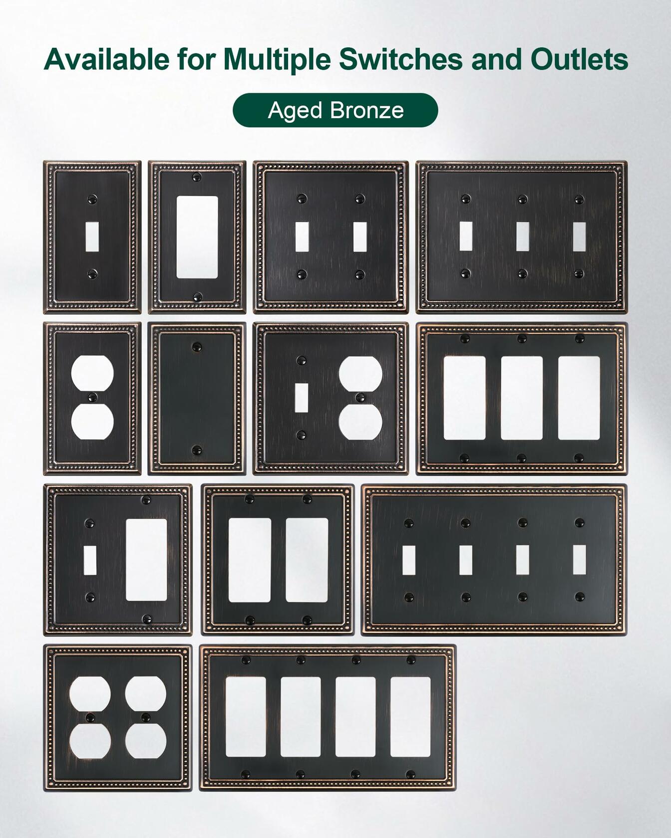 TREEWELL 2-Pack Metal Blank Outlet Cover Wall Plates Aged Bronze Pearls