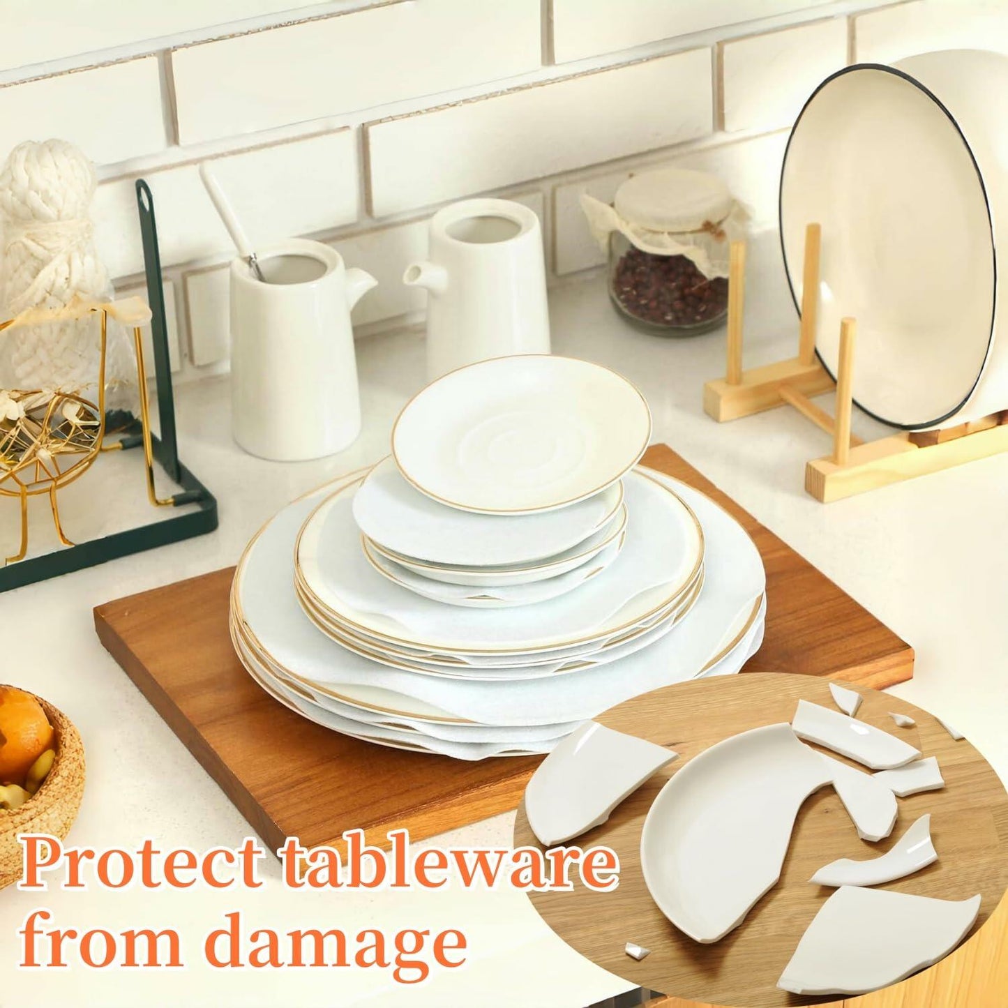 White Fiber Circular Tableware Storage Protective Cotton Pad Anti-Collision