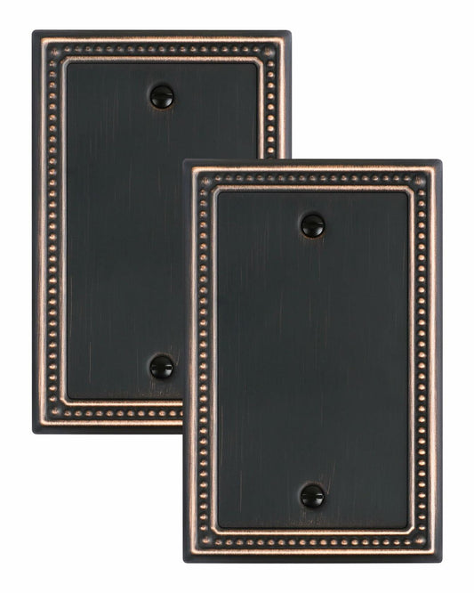 TREEWELL 2-Pack Metal Blank Outlet Cover Wall Plates Aged Bronze Pearls
