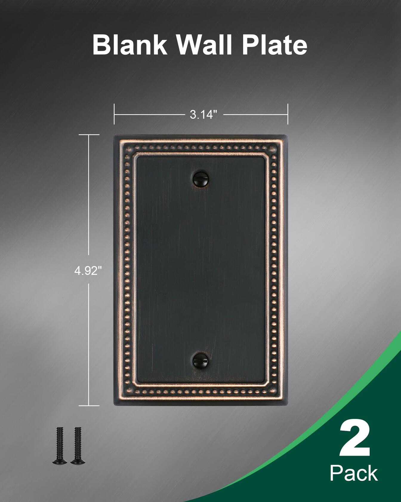 TREEWELL 2-Pack Metal Blank Outlet Cover Wall Plates Aged Bronze Pearls