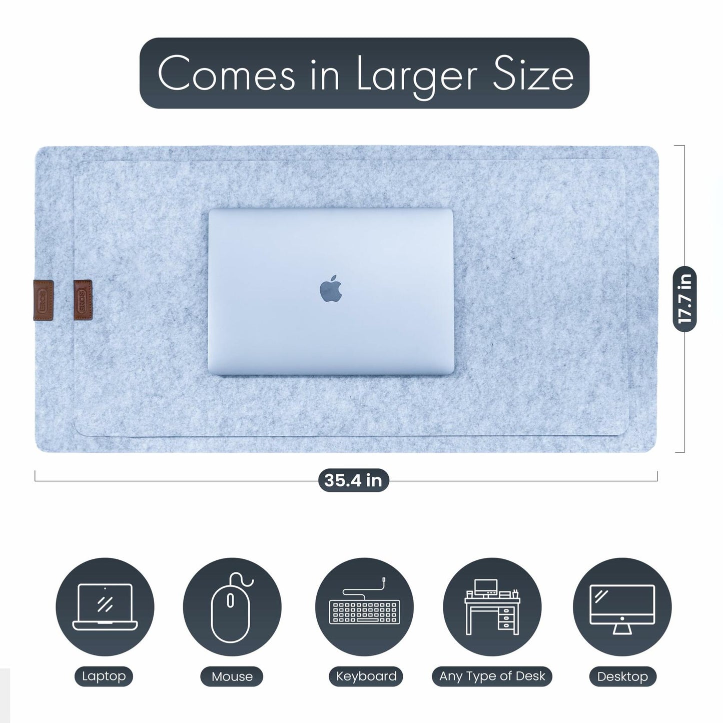 EROS Office Products Non-Slip Felt Desk Mat Light Gray Extra Large XL
