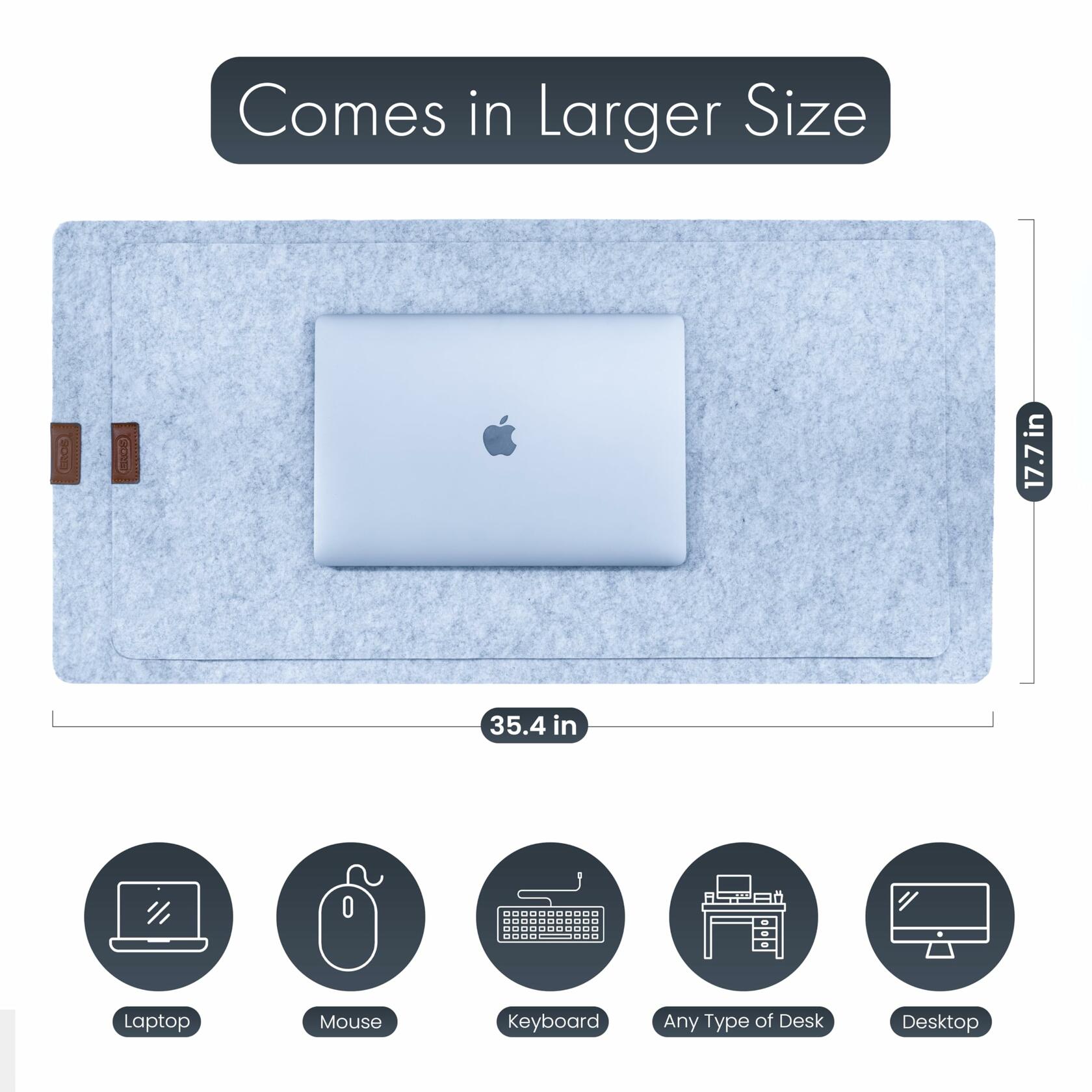 EROS Office Products Non-Slip Felt Desk Mat Light Gray Extra Large XL