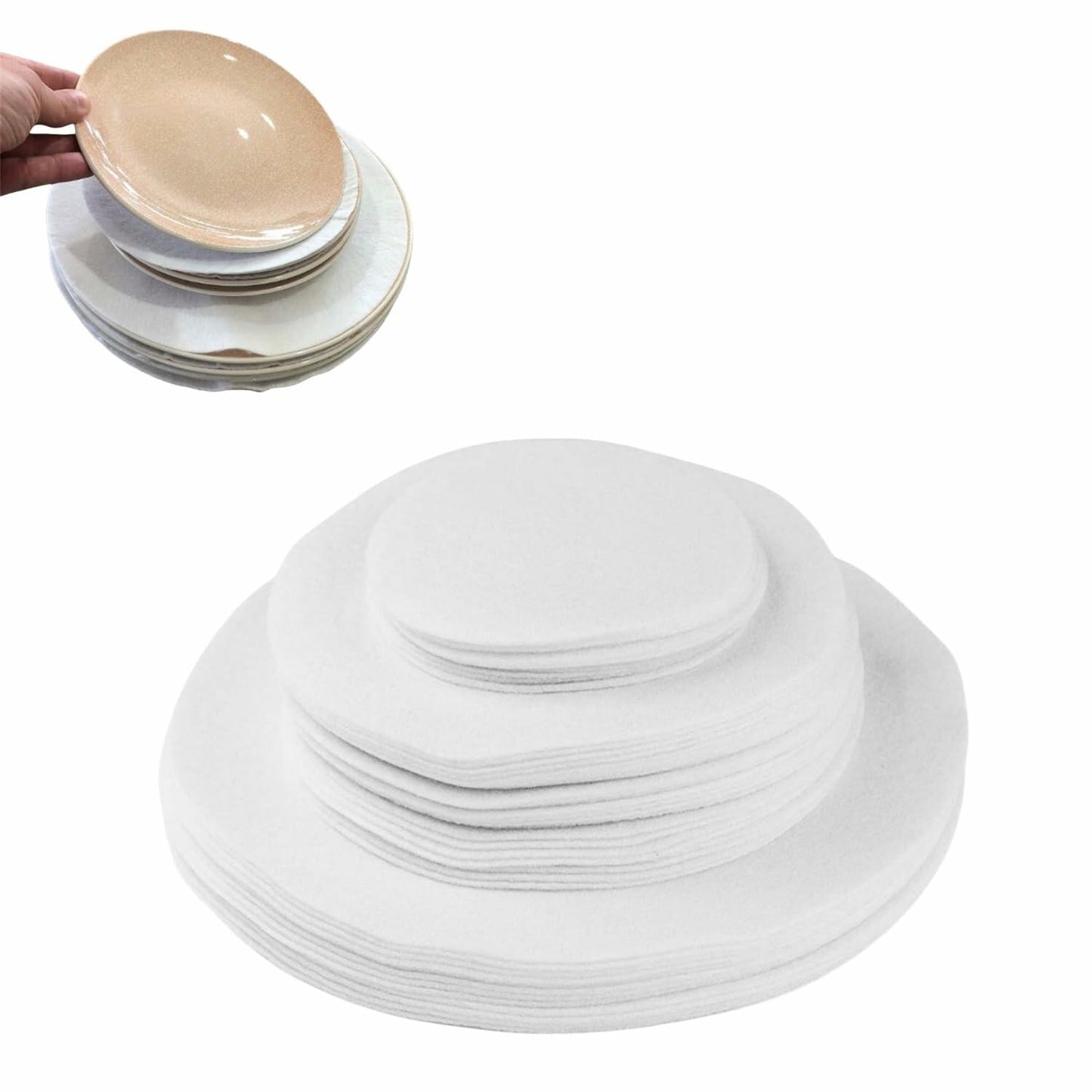 White Fiber Circular Tableware Storage Protective Cotton Pad Anti-Collision