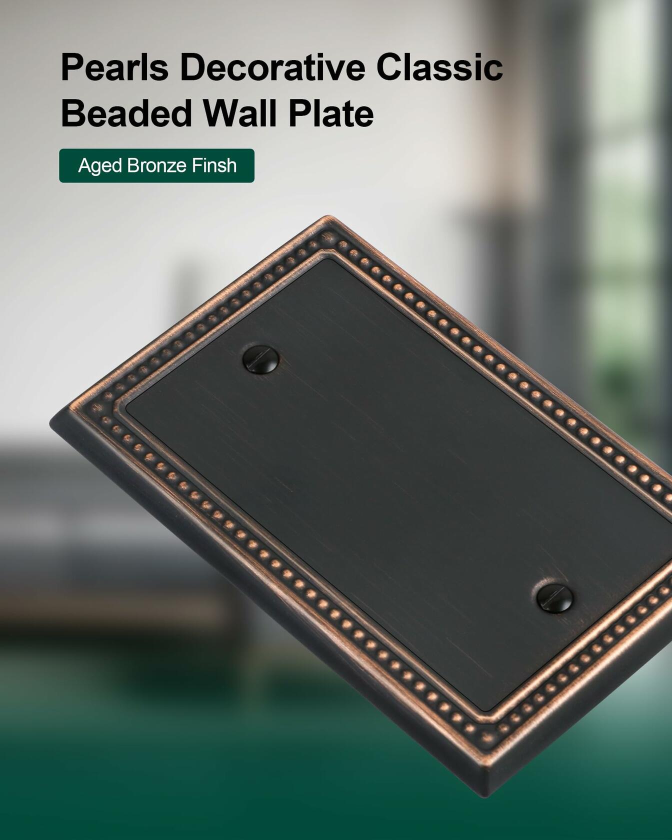 TREEWELL 2-Pack Metal Blank Outlet Cover Wall Plates Aged Bronze Pearls