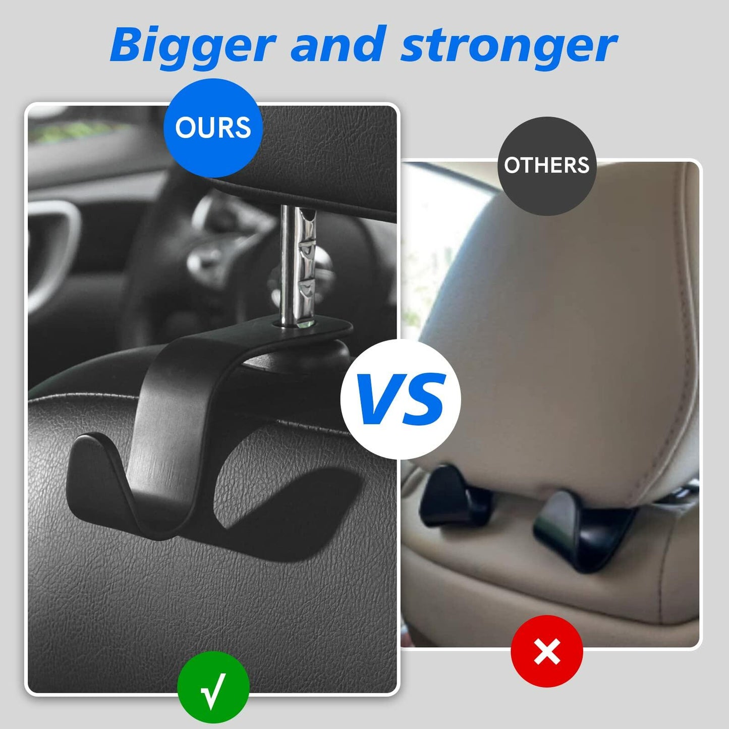 Flymic Car Seat Headrest Hooks 4 Pack Universal Black Durable Organizer