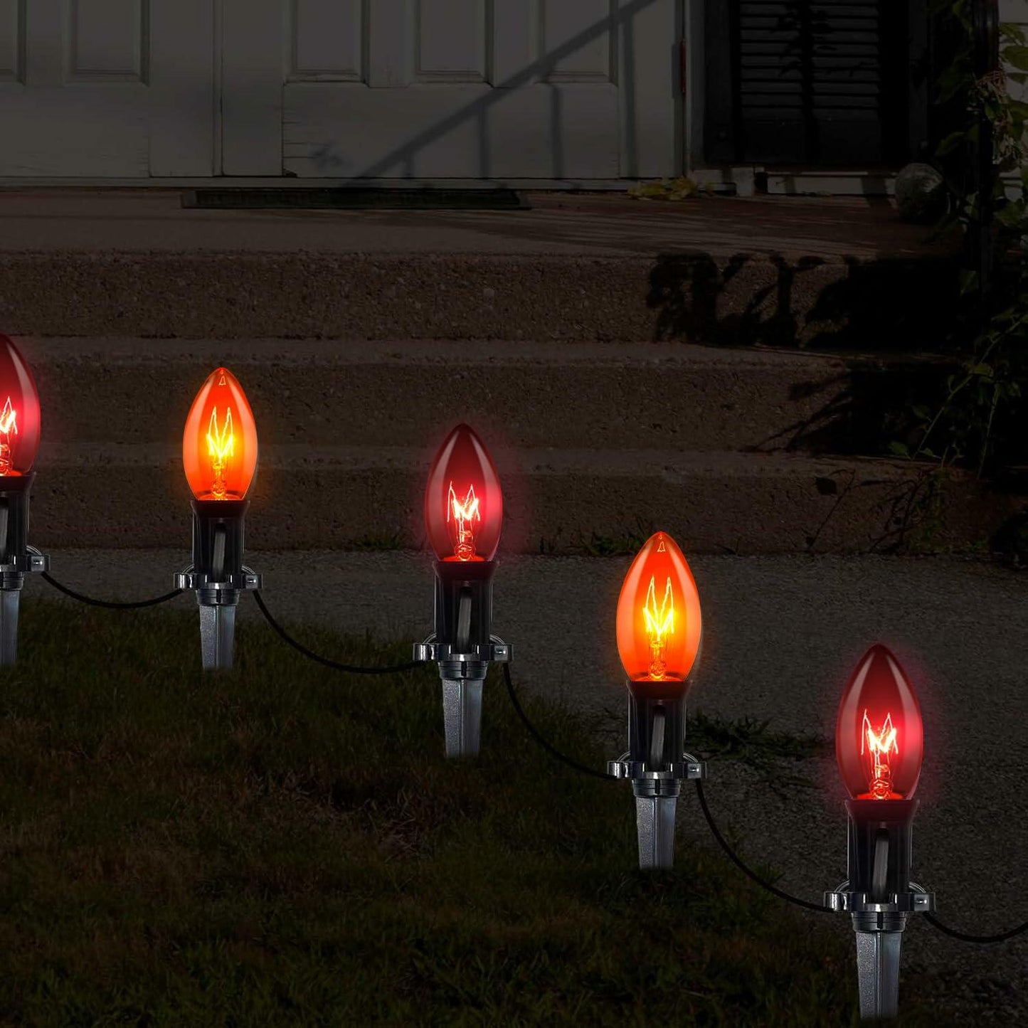 SUNSGNE C9 Halloween Pathway Stake Lights Orange Black Set of 10