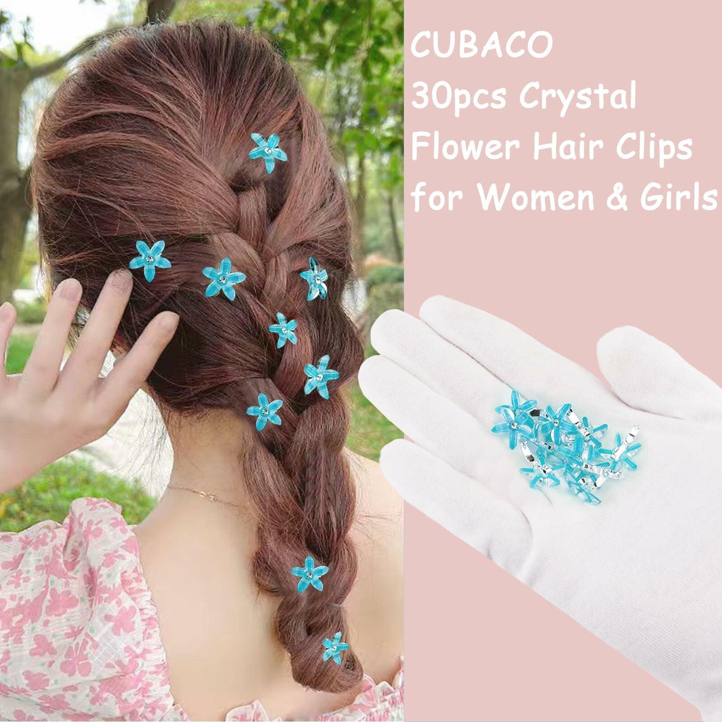 CUBACO 30pcs Mini Rhinestone Hair Clips Crystal Bridal Flower Clips