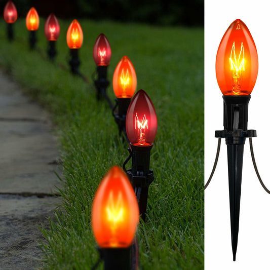 SUNSGNE C9 Halloween Pathway Stake Lights Orange Black Set of 10