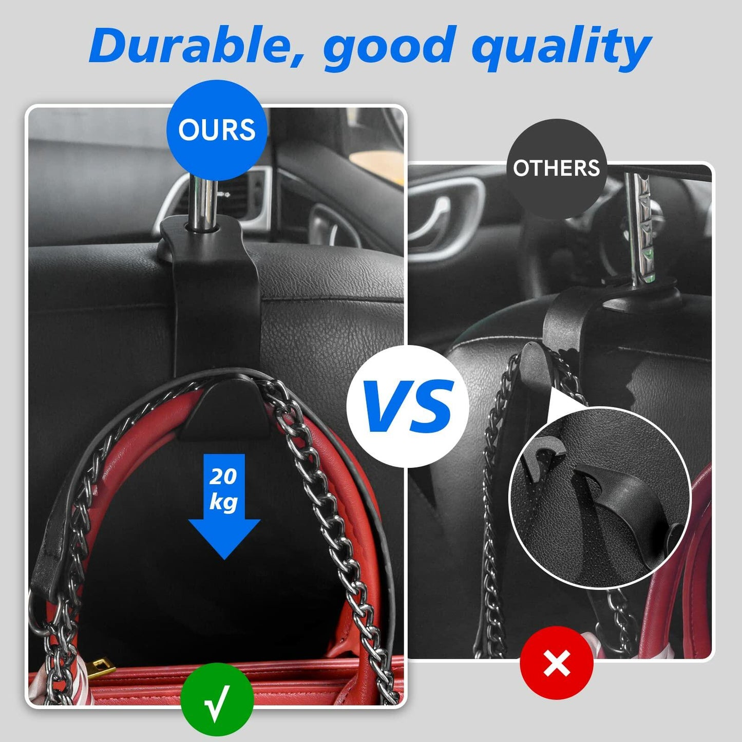 Flymic Car Seat Headrest Hooks 4 Pack Universal Black Durable Organizer